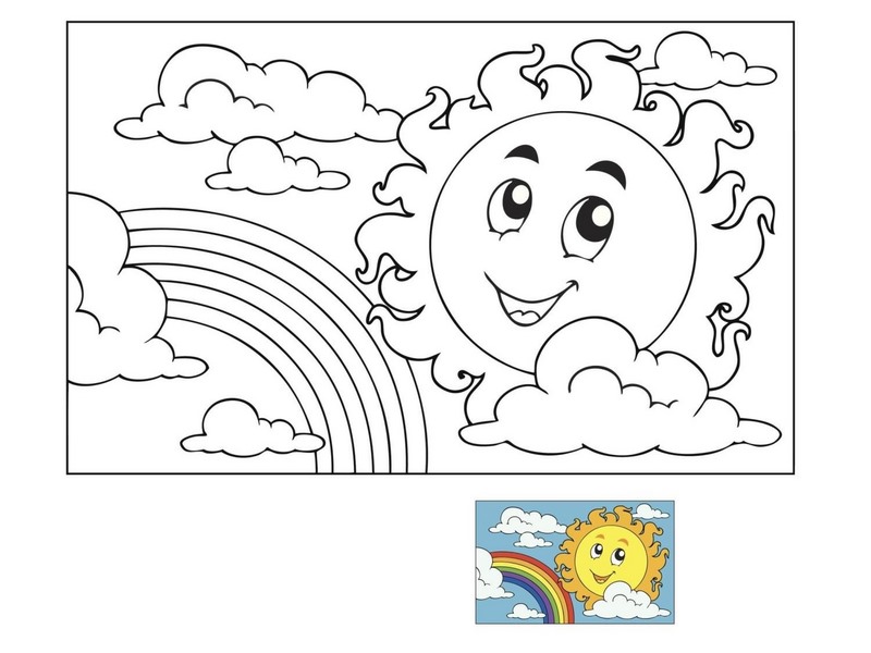 spring coloring  page  sun  and rainbow   Preschool and 
