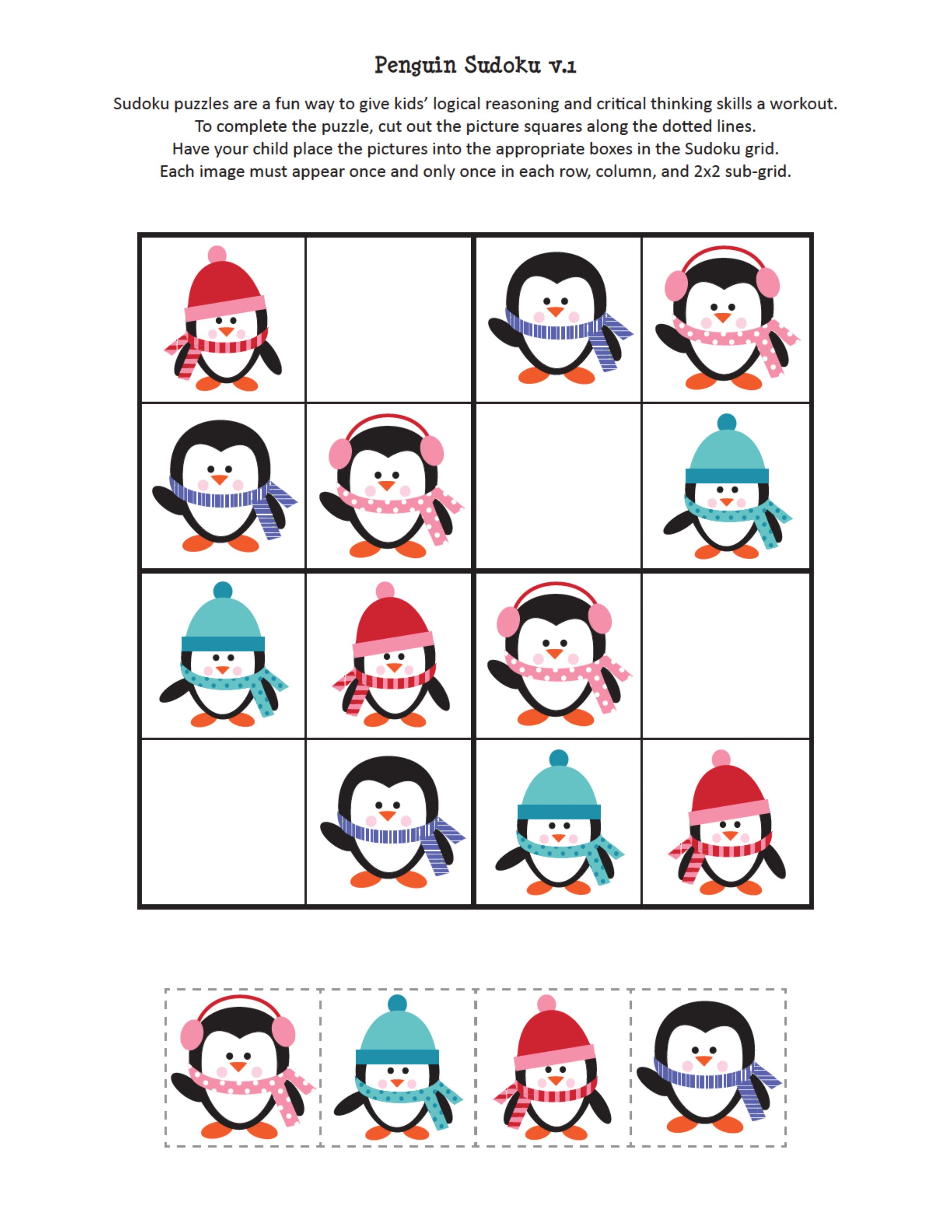 penguin sudoku free printables 2 preschool and homeschool