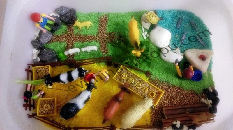 spring on the farm sensory bin