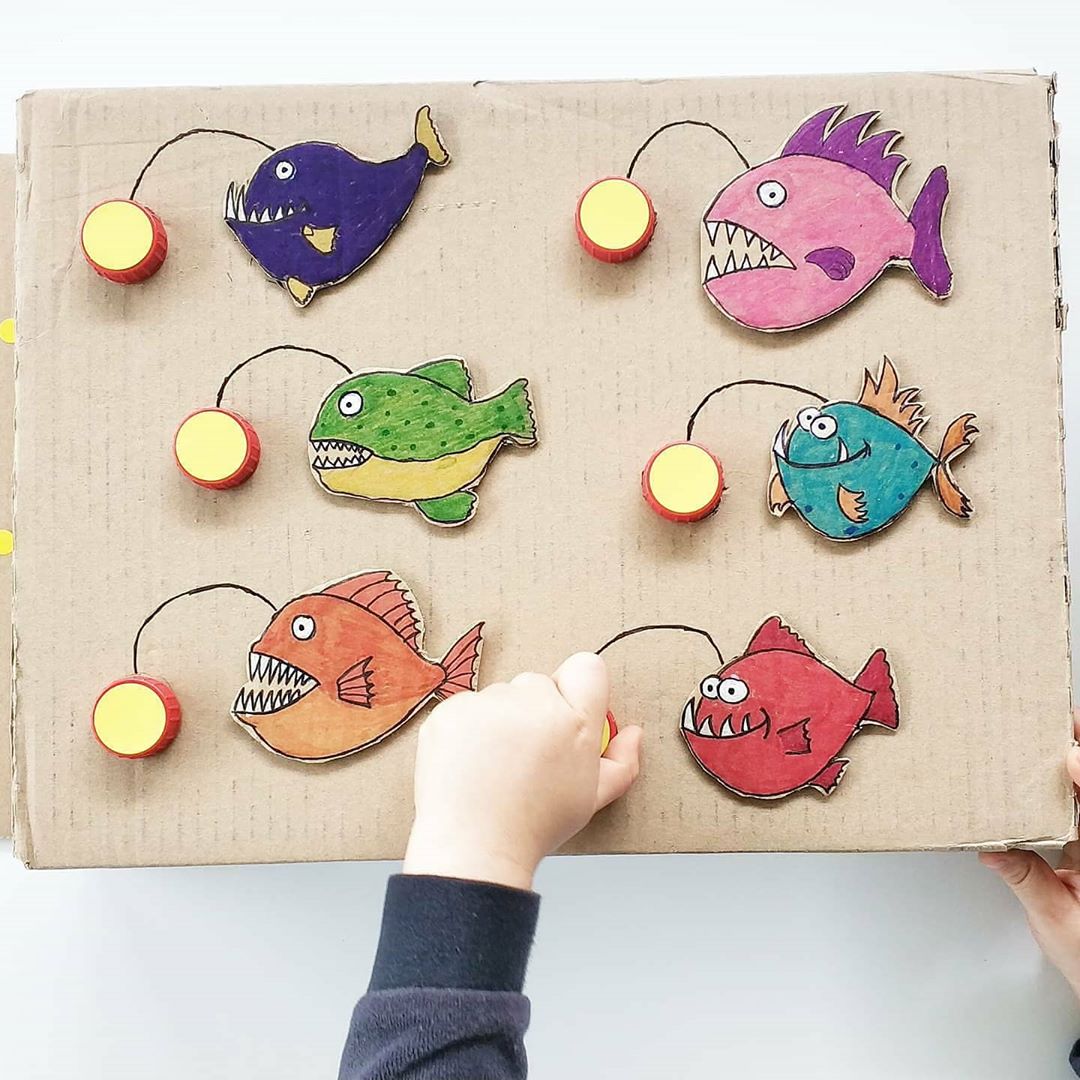 Cardboard fish math activities for preschoolers