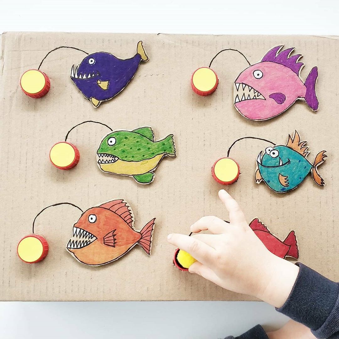 Cardboard fish math activities for preschoolers