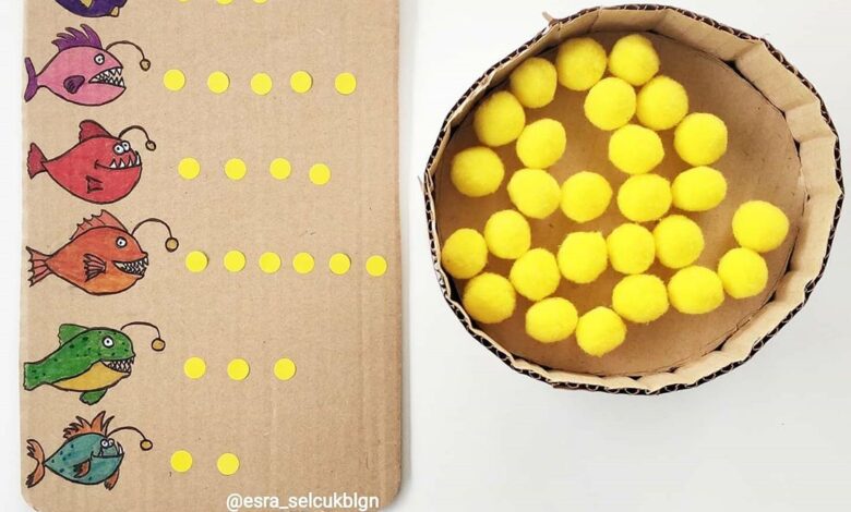 Cardboard fish math activities for preschoolers